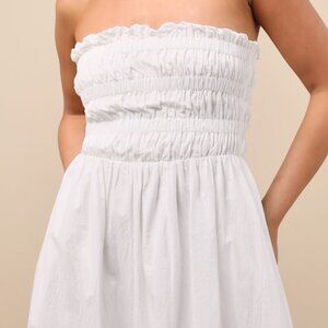 Lulus Ania White Strapless Smocked Midi Dress - Size L